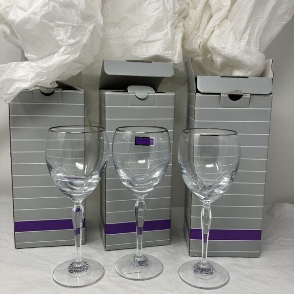 3 WATERFORD MARQUIS ALLEGRA PLATINUM Goblet White Wine Glass Crystal - Picture 1 of 12